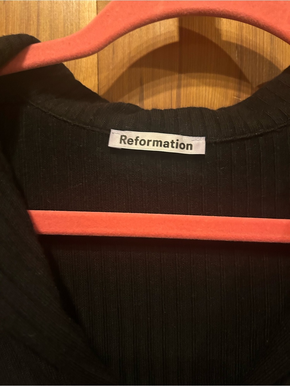 Reformation Black Ribbed Button-Front Collared Top - Picture 2 of 5